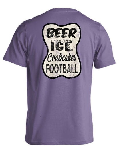 BEER ICE CRABCAKES FOOTBALL, GRAPE